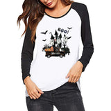 Halloween Costumes Pattern Printed Raglan Color Contrast Long Sleeve T-shirt Women