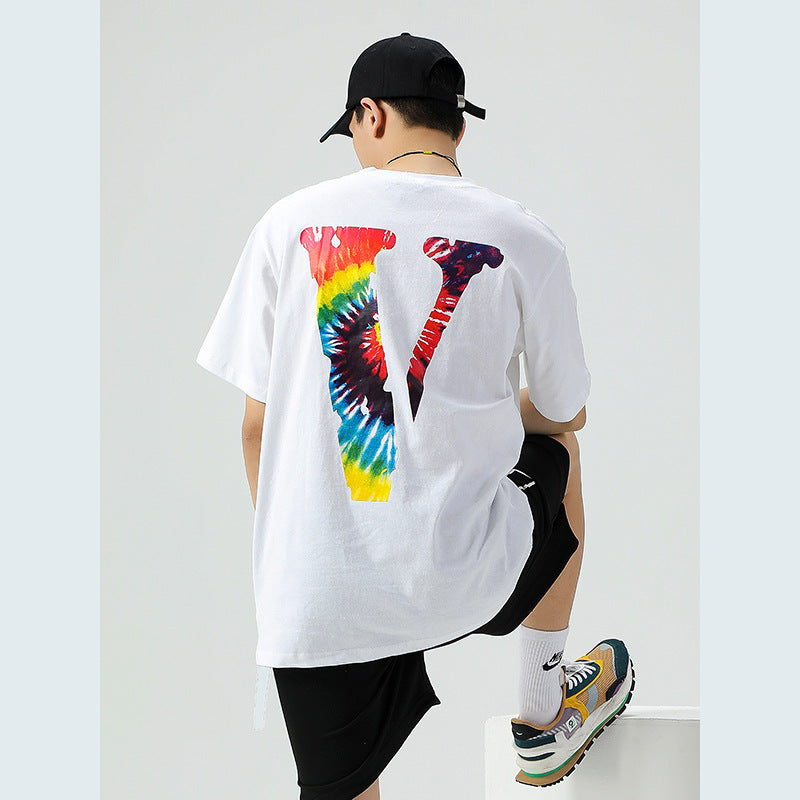 Vlone T Shirt Large V Printed Short Sleeve Loose Couple Men'S And Women'S T-Shirt