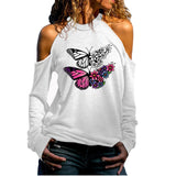 Valentine's Day T Shirts Couples Cold Shoulder Long Printed Sweater T-shirt