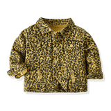 Children Jean Jackets Spring and Autumn Long Sleeve Lapel Leopard Print Casual Denim Top