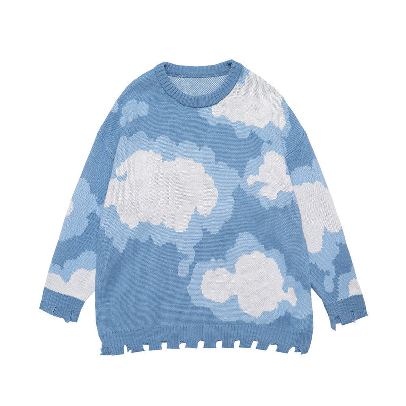 Men Sweater Men = Loose round Neck Sweater Irregular Hem Long Sleeve