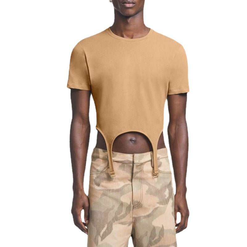 Rave Outfits Mens T Shirt Irregular Exposed Navel