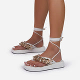 Women Open Toe Sandals Flats Summer Flat Casual Beach Shoes Chain Women