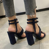 High Heels Ladies Sands Plus Size Summer Hollow High Heel Chunky Heel Stylish Women's Sandals