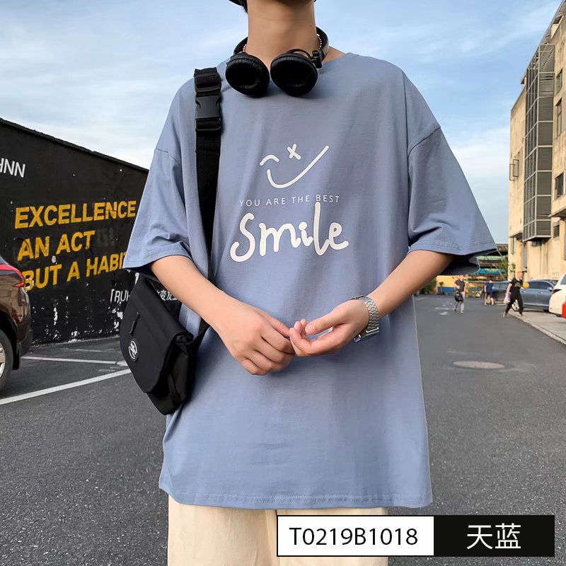 Men T-Shirts All-Match Loose Half Sleeve Print