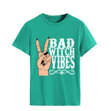 Halloween Costumes Bad Witch Vibe Shirt Pullover Simple Printed Crew Neck Top T-shirt Loose Short Sleeve