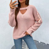 Women Pullover Knit Sweater Autumn and Winter Solid Color Sexy Chest Hollow out Sweater Female