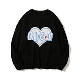 Men Sweater Heart Letter Jacquard Sweater Men's Round Neck Pullover