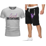 Vlone T Shirts & Shorts 2 Piece Set Letter Large V Printed Short Sleeve