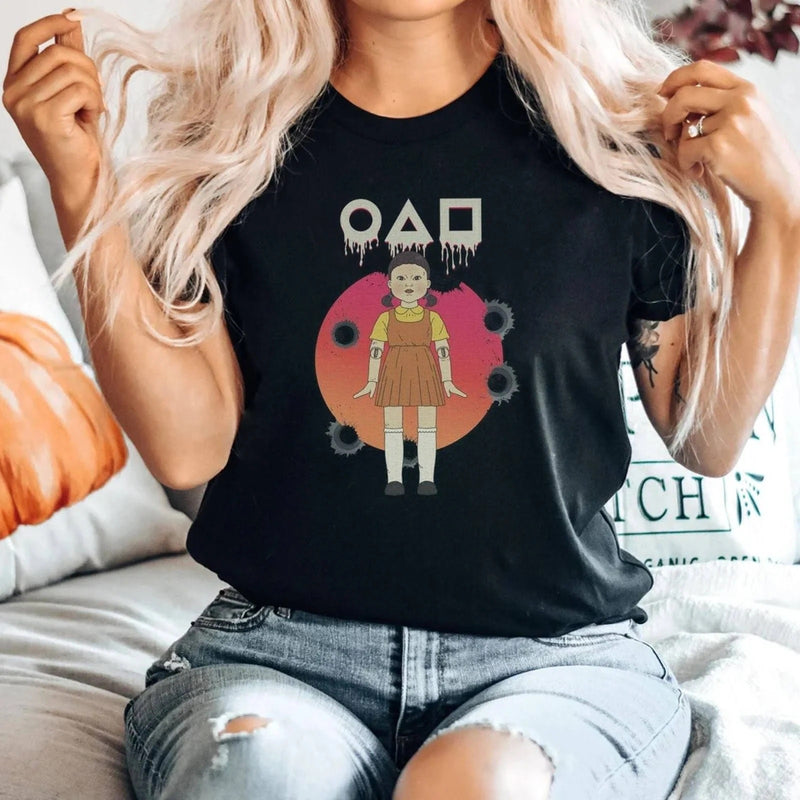 Squid Game Costume 123 Wooden Man Printed Short Sleeve Men's and Women's Pullover T-shirt