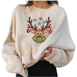 Merry and Bright Sweatshirts Fleece-Lined Christmas Personality Printed Loose Sweatshirt plus Size Women