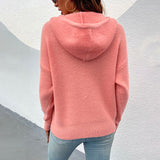 Women Pullover Knit Sweater Autumn and Winter Women's Solid Color Hooded Knitted Coat