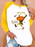 Halloween Costumes Pattern Printing Capless round Neck Contrast Color Sweatshirt Female
