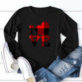 Valentine's Day T Shirt Women's Solid Color Long Sleeve Love Printed Casual Style Top