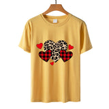 Valentine's Day T Shirts Couples Leopard Print Heart Printing Women's Pullover Short Sleeve T-shirt