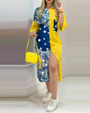Romanian Gypsy Outfits Printed Button Pocket Long Sleeve Shirt Dress