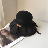Women Bucket Hat Bowknot Sunshade Hollow-out Straw Hat