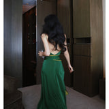 Emerald Green Dress Casual Green V-neck Backless Sling