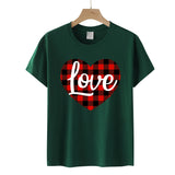 Valentine's Day T Shirt Love Letter Color Plaid Printed Pullover Short Sleeve Women's T-shirt