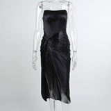 Taffeta Dress Temperament High Waist Slit Dress