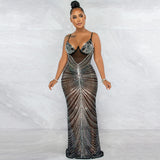 Skin Tight Long Dresses Sexy Spaghetti Straps Chest Wrap Mesh Long Dress Dress