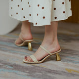 Nude Low Block Heel Thin Belt Square Head
