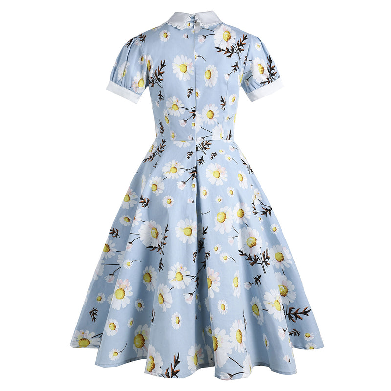 Regency Dress British Court Doll Collar Little Daisy Printing