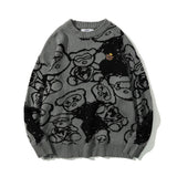 Men Sweater Cartoon Bear Jacquard Sweater Men's Street Fashion round Neck Sweater