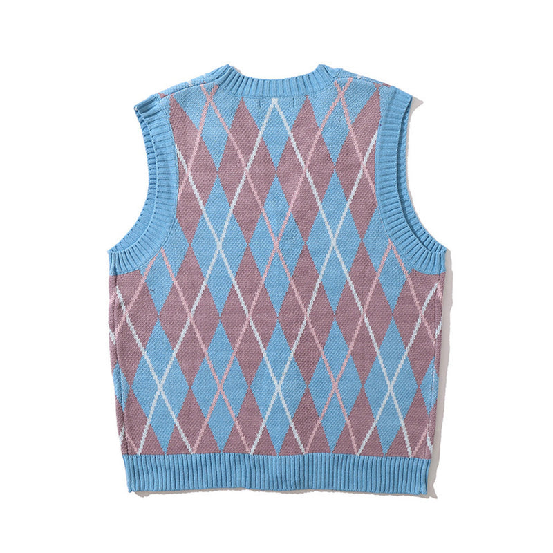 Men Sweater Plaid Jacquard Sweater Vest Men's Vest Coat