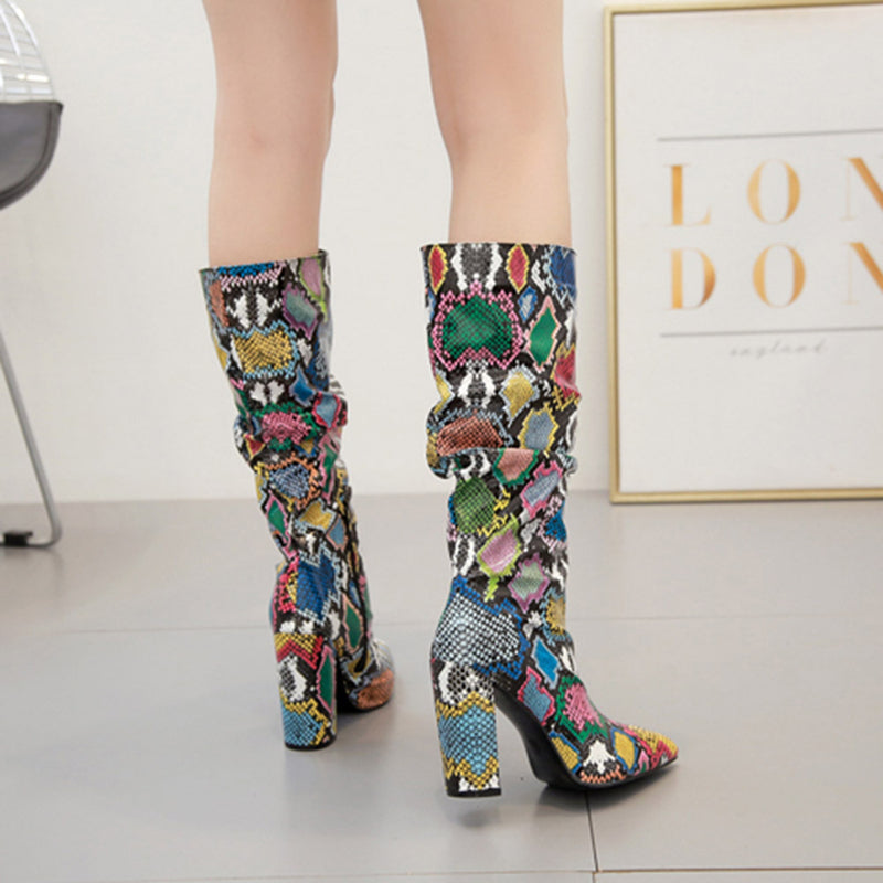 Python Boots High Heels Women's Autumn and Winter Large Size Snake Pattern