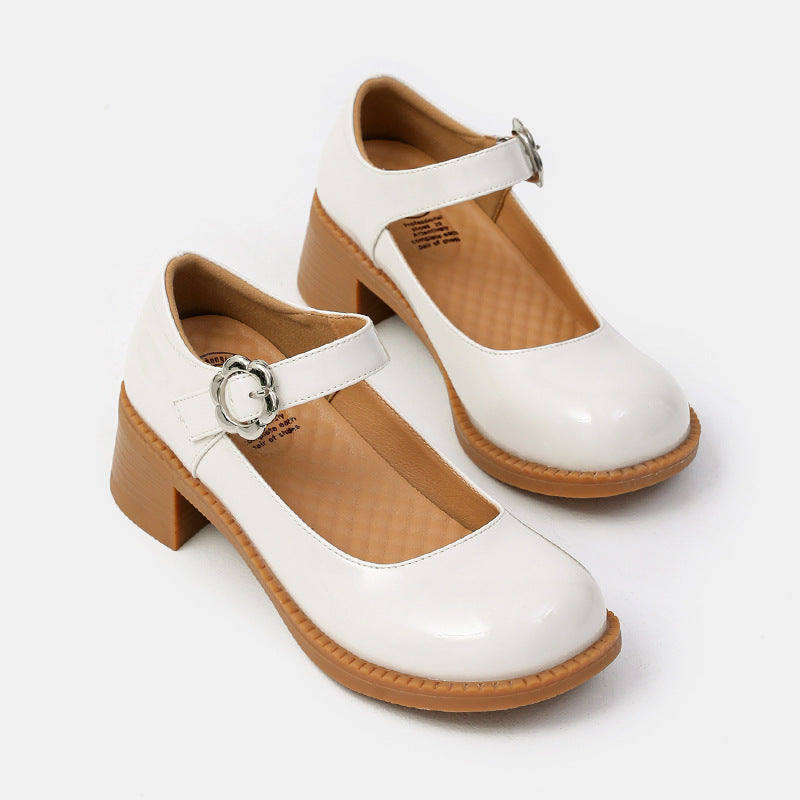 Mary Jane Shoes Women'S Retro High Heel Round Toe Pumps Small Leather Shoes