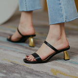 Nude Low Block Heel Thin Belt Square Head