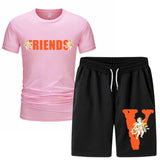 Vlone T Shirts & Shorts 2 Piece Set Short Sleeve T-Shirt Summer Loose Print T-Shirt