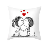 Valentine's Day Pillow Covers 4 Piece Random Styles Together, Peach Peel Printing Lovers Love Sketch Back Cushion