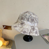 Women Bucket Hat Large Brim Fisherman Breathable Lace Screen Flowers