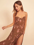 Kendall Jenner Wedding Guest Dress Split High Waist Strap Type Temperament Commute Kafuu Printing