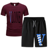 Vlone T Shirts & Shorts 2 Piece Set Men 'S Summer Printed Sports Short-Sleeved T-Shirt Set