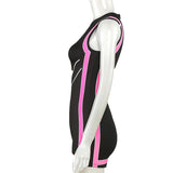 Summer Women's Printed Contrast Color Sexy Sleeveless Sheath Tight Sports Jumpsuit