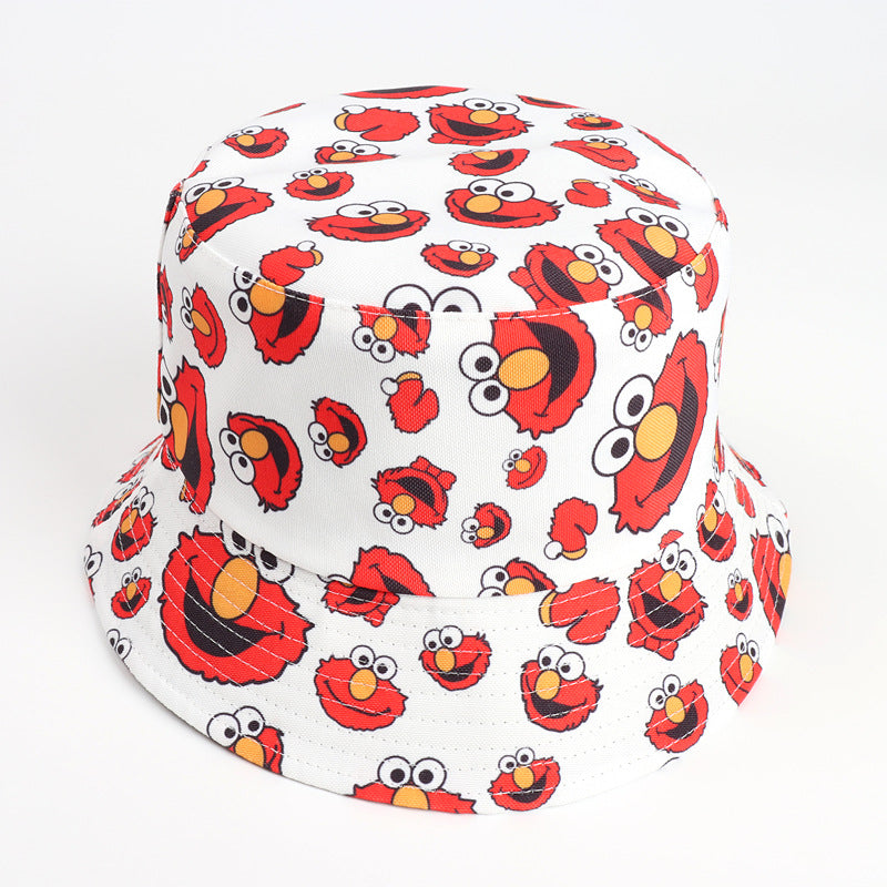 Bucket Hat Fishing Cap Cotton Print Fisherman Hat Cartoon Animal Pattern Sesame Street Sun Hat