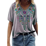 Modern Gypsy Outfits Romanian Gypsy Outfits Amazon Wish Independent Station Best Selling Women's Clothes 2021 Spring and Summer New Printed Ethnic Style V-neck Short Sleeve T-shirt