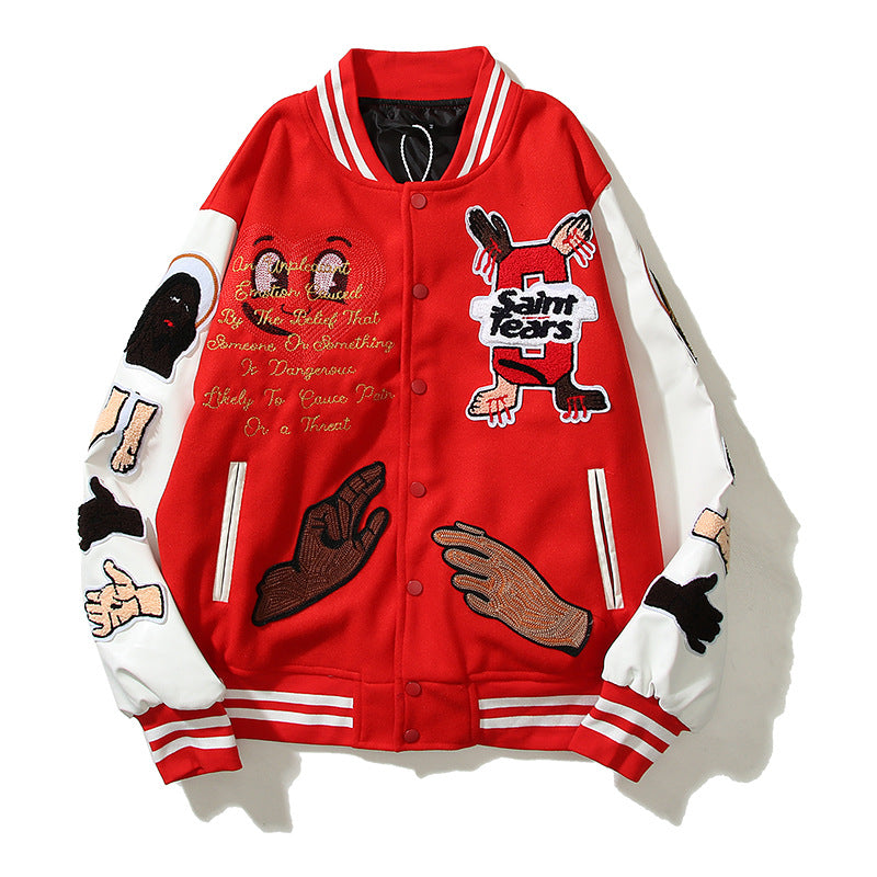 Cardigan Baseball Jacket Autumn and Winter Price Stadium Jacket Heavy Industry Full Embroidery Craft Baseball Sports Jacket Leather Sleeve Coat