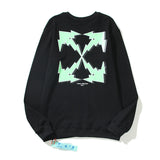 Off White Sweatshirts Autumn And Winter Green Lightning Arrow Pattern Round Neck Sweater