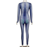 Summer sexy fashion printed long sleeve slim fit casual sports one-piece trousers for women