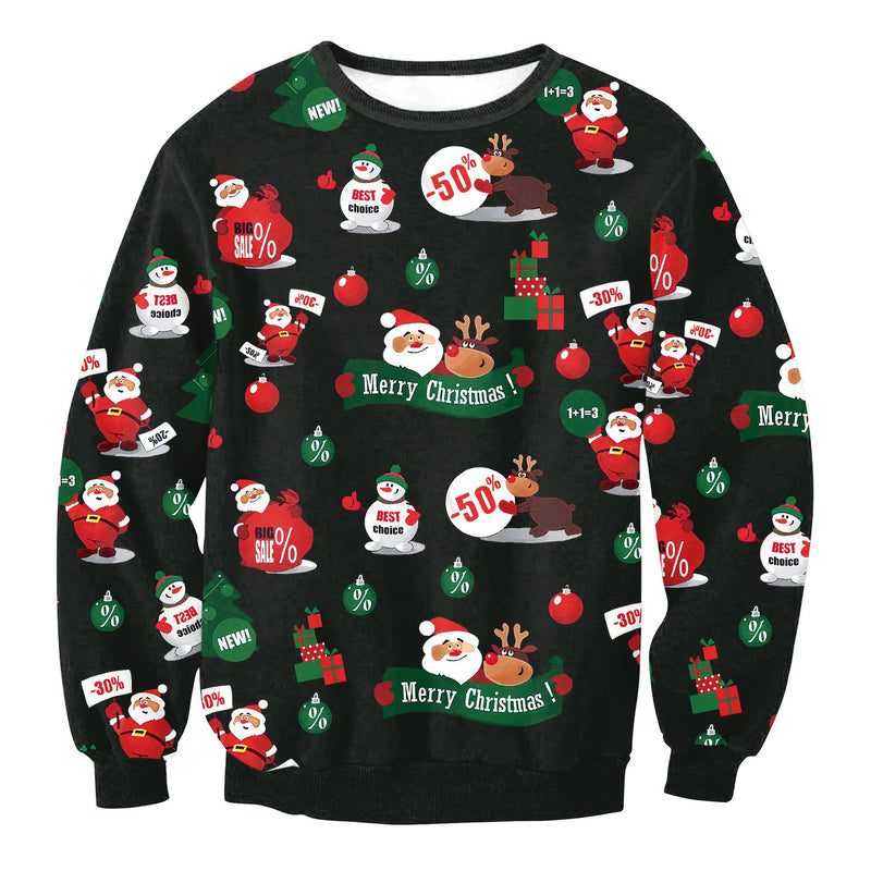 Men and Women Grinch Sweater Christmas Pattern 3D Loose-Fitting Casual round-Neck Sweatshirt