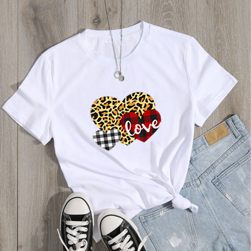 Valentine's Day T Shirt Men's and Women's Heart Printing Pullover Cotton Short Sleeve Women's T-shirt