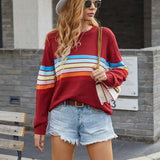 Women Pullover Knit Sweater Fall Winter Fashion Splicing Knitwear