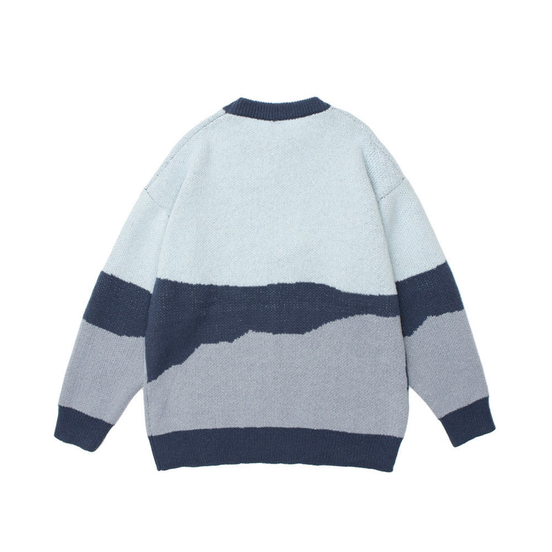 Men Sweater Embroidery Letter Color Matching Knitwear Men Street Tide Brand Loose round Neck Sweater