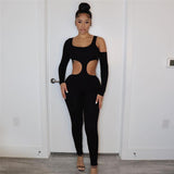 Autumn Sexy Hollow High Waist Hip Raise Skinny Yoga Sports Fitness Jumpsuit