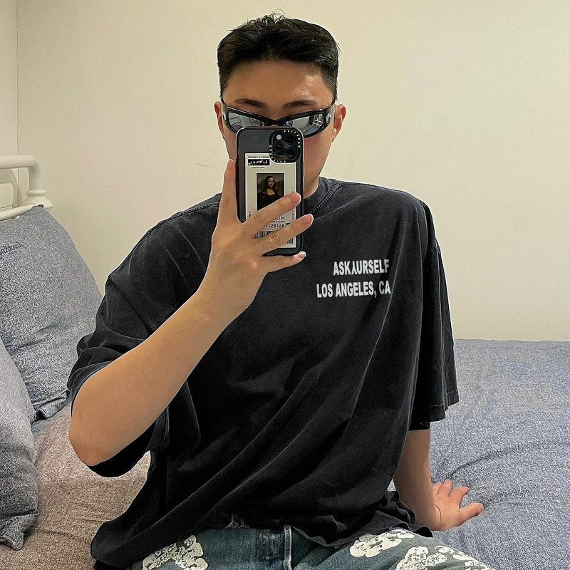 Askyurself T Shirt Casual Loose Men's Fog Short Sleeve Summer