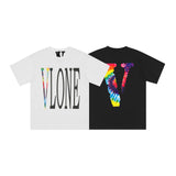 Vlone Mexico Shirt Summer Hip Hop Dazzling Color Letters V Printed Short Sleeve